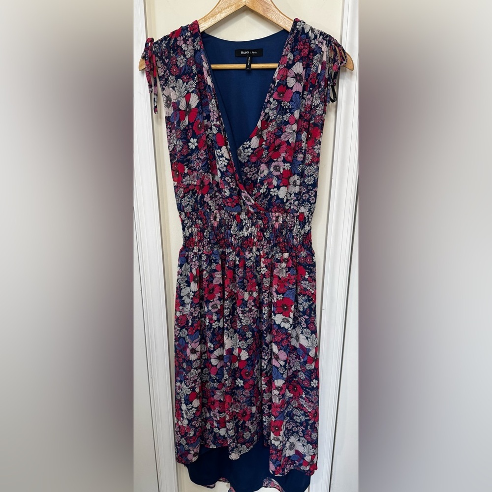 BCBG High Low Floral Dress in Purple and Pink - Picture 2 of 5